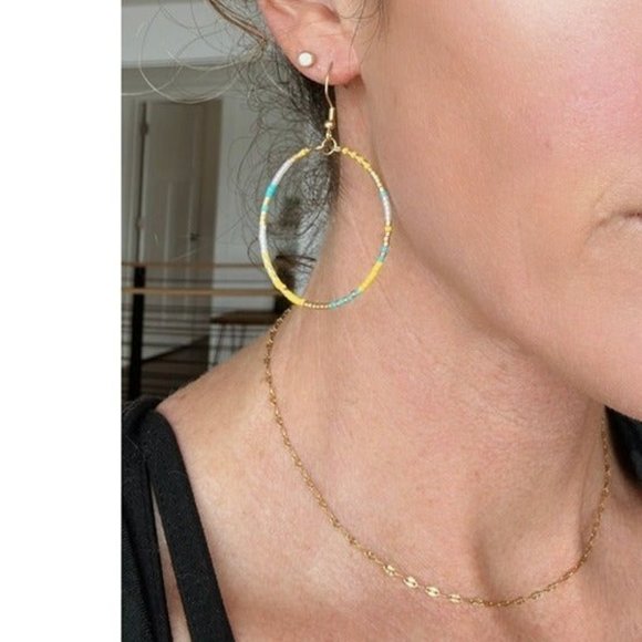 2 pairs Seed Bead Boho Hoop Earrings Colorful beaded Hoops Lightweight - Picture 6 of 12